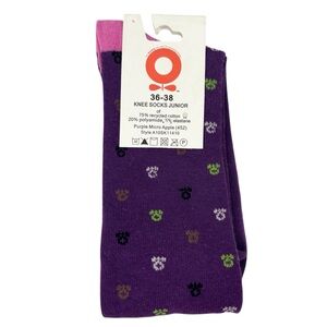 NWT Katviq Recycled Organic Cotton Blend Purple Print Pink Trim Knee Socks 36-38